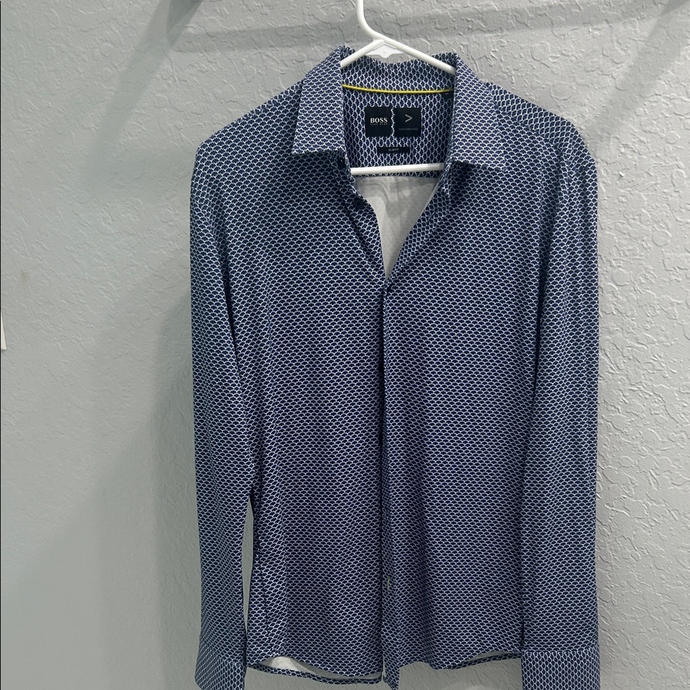 Boss Blue Patterned Men's Casual Shirt